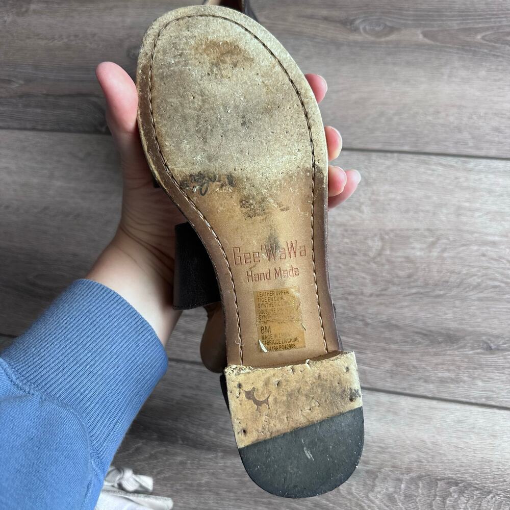Anthropologie Gee’ WaWa Brown Leather Block Heel Sandals - Size 8 - Picture 6 of 11